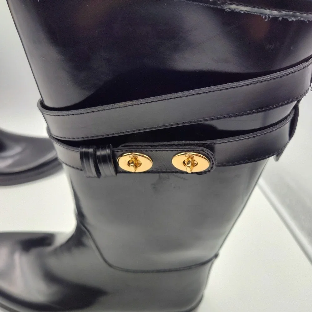 COACH Rain Boots Tall Women Shoes Black Size 10B 40 260(1.5) SEE‎ BCL.0ME-00
